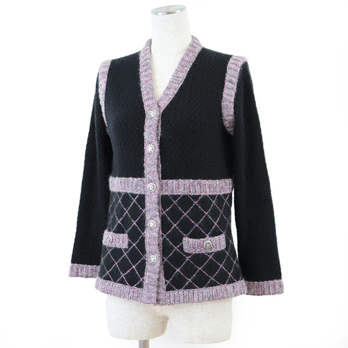 CHANEL knit 50% silk, 40% cashmere Black pink P52797 Women 38 Used Authentic