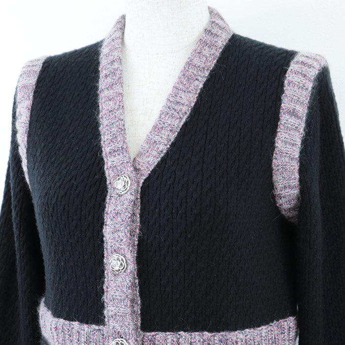 CHANEL knit 50% silk, 40% cashmere Black pink P52797 Women 38 Used Authentic