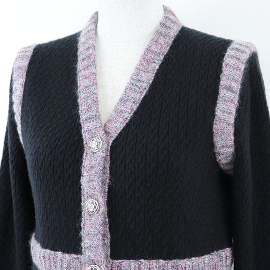 CHANEL knit 50% silk, 40% cashmere Black pink P52797 Women 38 Used Authentic