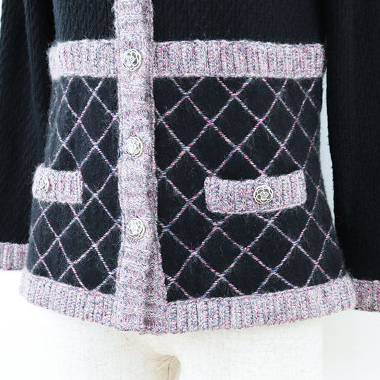 CHANEL knit 50% silk, 40% cashmere Black pink P52797 Women 38 Used Authentic