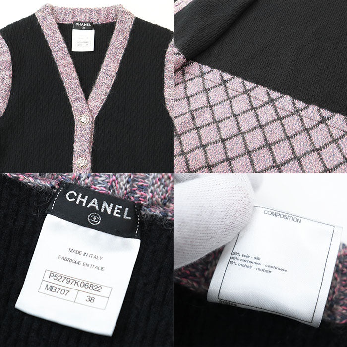 CHANEL knit 50% silk, 40% cashmere Black pink P52797 Women 38 Used Authentic