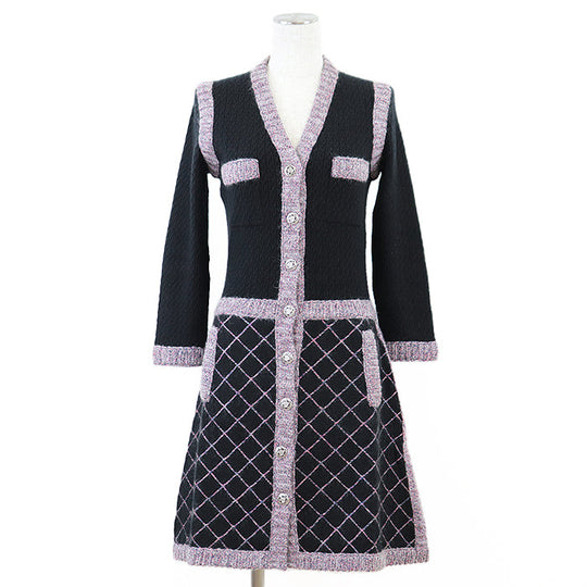 CHANEL one piece [Outer material] 50% silk, 40% cashmere Black pink Women 36 Used Authentic
