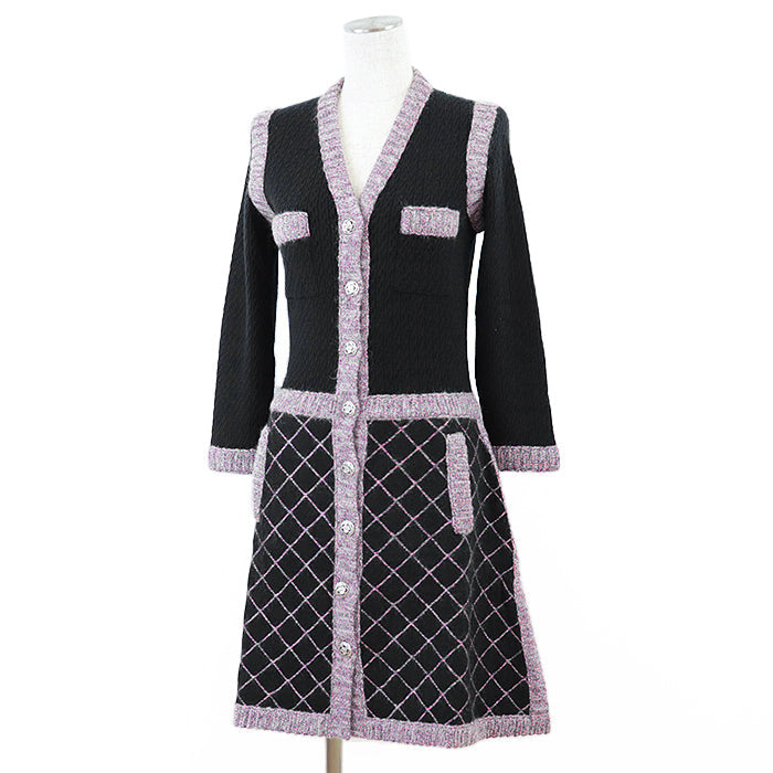 CHANEL one piece [Outer material] 50% silk, 40% cashmere Black pink Women 36 Used Authentic