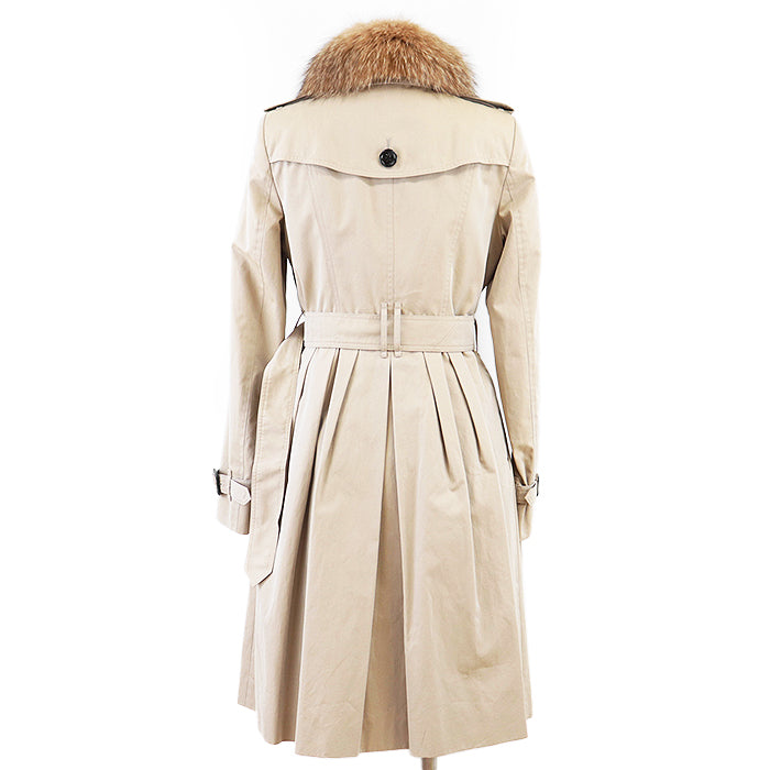BURBERRY LONDON coat 01602-01 100% cotton [fur] fox [leather] cowhide beige Women 38 Used Authentic