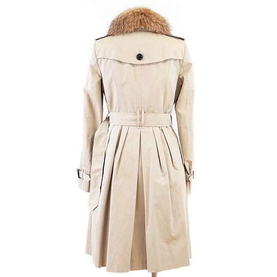 BURBERRY LONDON coat 01602-01 100% cotton [fur] fox [leather] cowhide beige Women 38 Used Authentic