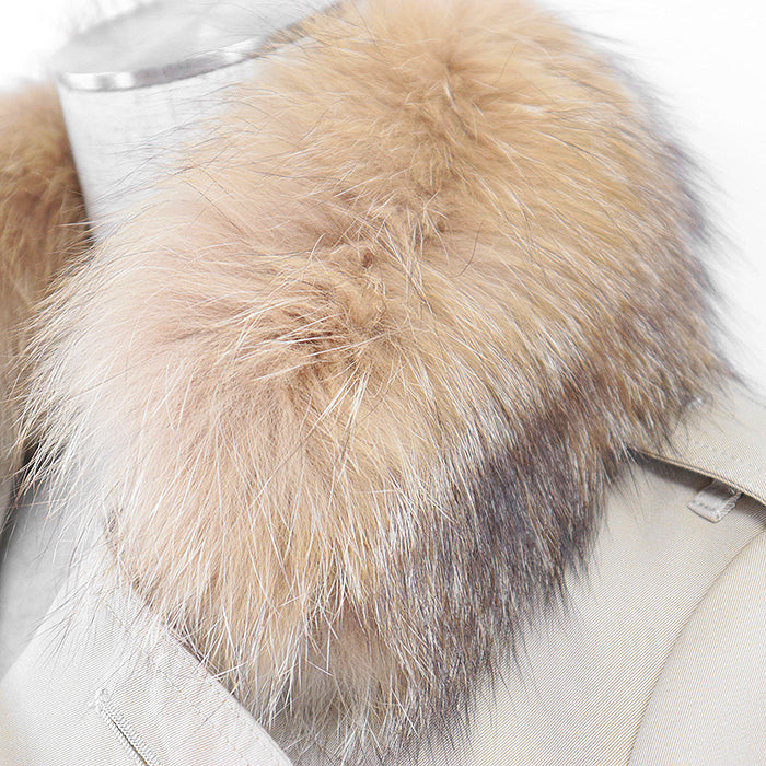 BURBERRY LONDON coat 01602-01 100% cotton [fur] fox [leather] cowhide beige Women 38 Used Authentic