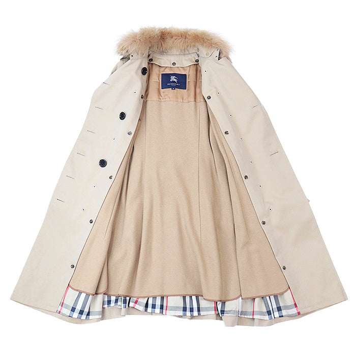 BURBERRY LONDON coat 01602-01 100% cotton [fur] fox [leather] cowhide beige Women 38 Used Authentic
