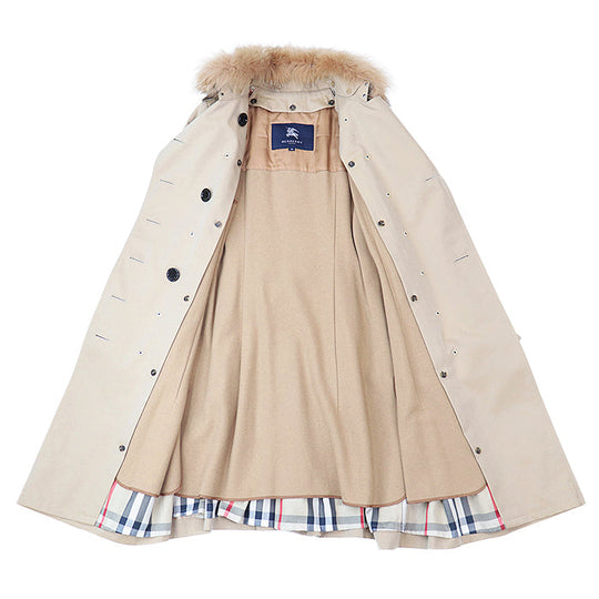 BURBERRY LONDON coat 01602-01 100% cotton [fur] fox [leather] cowhide beige Women 38 Used Authentic