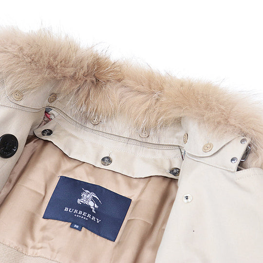 BURBERRY LONDON coat 01602-01 100% cotton [fur] fox [leather] cowhide beige Women 38 Used Authentic