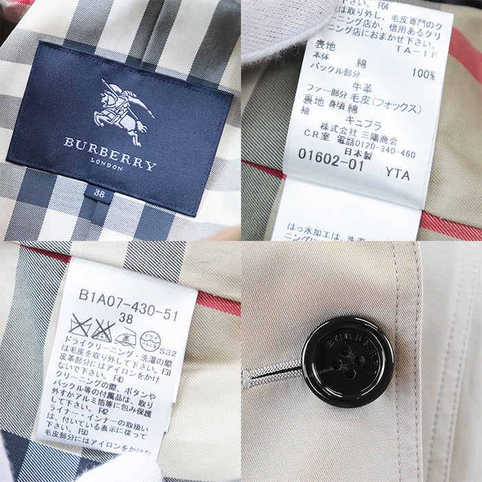 BURBERRY LONDON coat 01602-01 100% cotton [fur] fox [leather] cowhide beige Women 38 Used Authentic