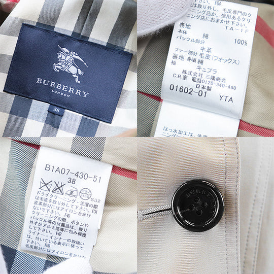 BURBERRY LONDON coat 01602-01 100% cotton [fur] fox [leather] cowhide beige Women 38 Used Authentic