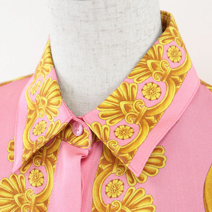 VERSACE Long sleeve shirt 70% rayon, 30% silk Pink gold Women 40 Used Authentic