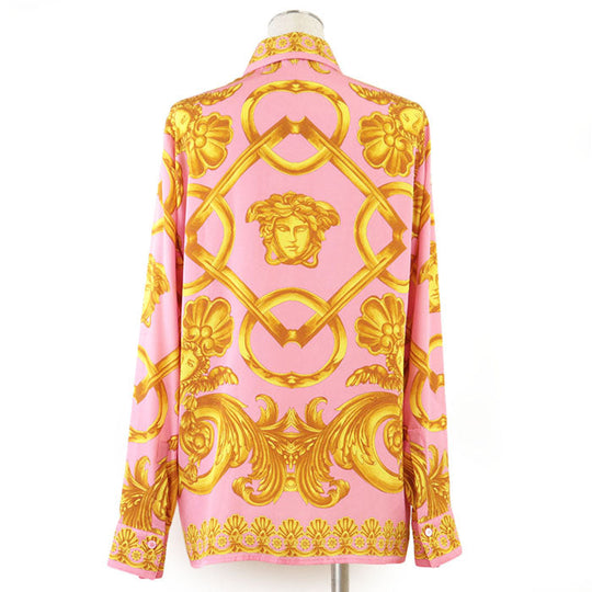 VERSACE Long sleeve shirt 70% rayon, 30% silk Pink gold Women 40 Used Authentic