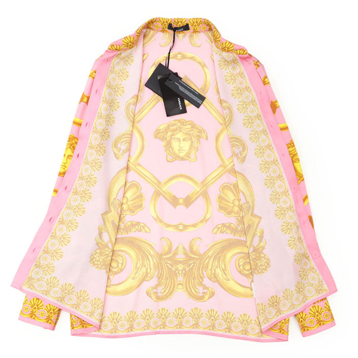 VERSACE Long sleeve shirt 70% rayon, 30% silk Pink gold Women 40 Used Authentic
