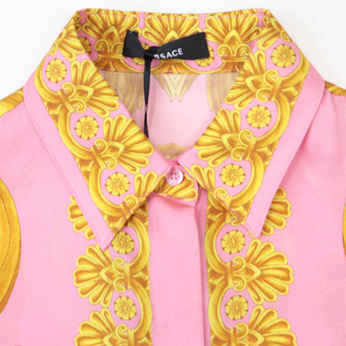 VERSACE Long sleeve shirt 70% rayon, 30% silk Pink gold Women 40 Used Authentic