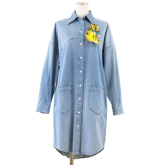GUCCI one piece 100% cotton [separate fabric] 60% polyester, 30% wool light indigo blue 573349 XDA0D Women 36 Used Authentic
