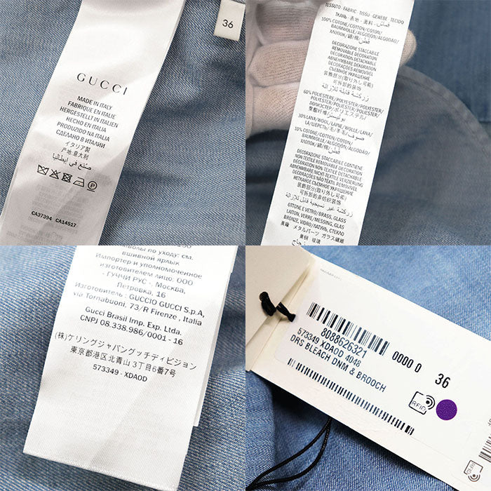 GUCCI one piece 100% cotton [separate fabric] 60% polyester, 30% wool light indigo blue 573349 XDA0D Women 36 Used Authentic