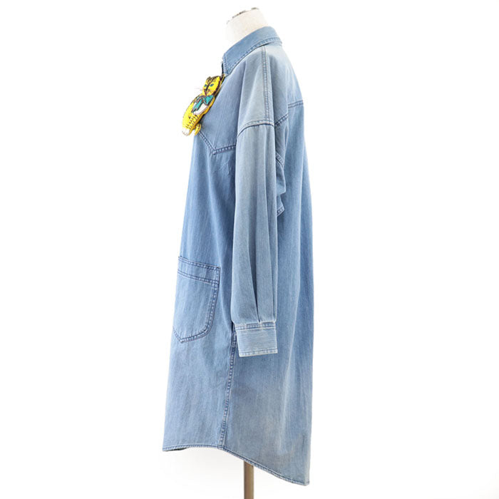 GUCCI one piece 100% cotton [separate fabric] 60% polyester, 30% wool light indigo blue 573349 XDA0D Women 36 Used Authentic