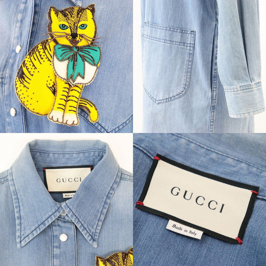 GUCCI one piece 100% cotton [separate fabric] 60% polyester, 30% wool light indigo blue 573349 XDA0D Women 36 Used Authentic