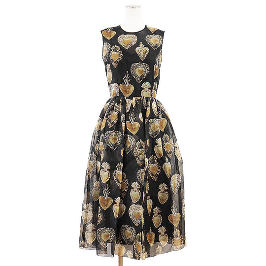 DOLCE&GABBANA one piece [Outer material] 100% silk [Lining] 94% silk, 6% spandex Black gold Women 36 Used Authentic