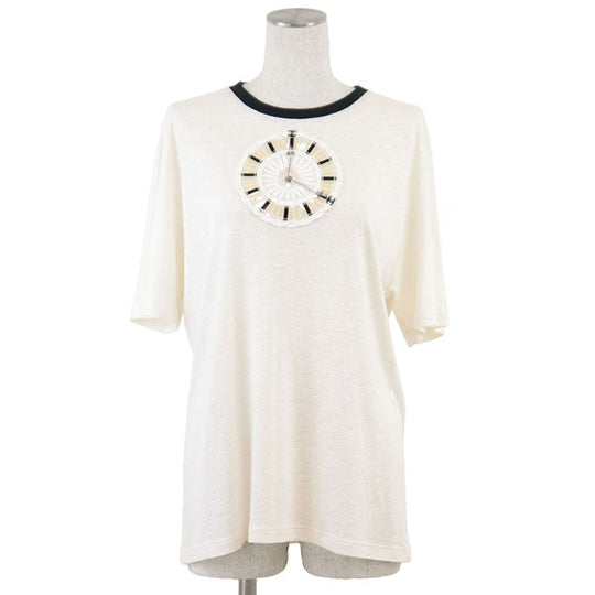 CHANEL Cut 70% viscose, 30% linen Off-white black Women 42 Used Authentic