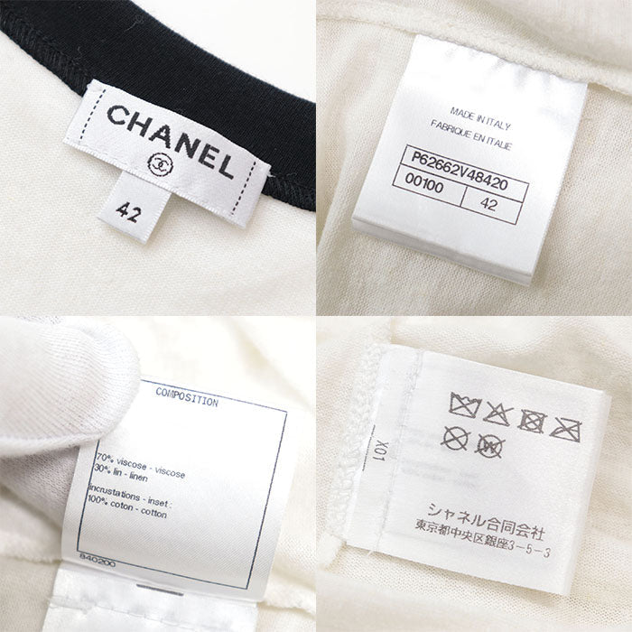 CHANEL Cut 70% viscose, 30% linen Off-white black Women 42 Used Authentic