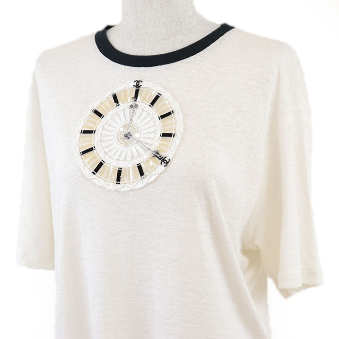 CHANEL Cut 70% viscose, 30% linen Off-white black Women 42 Used Authentic