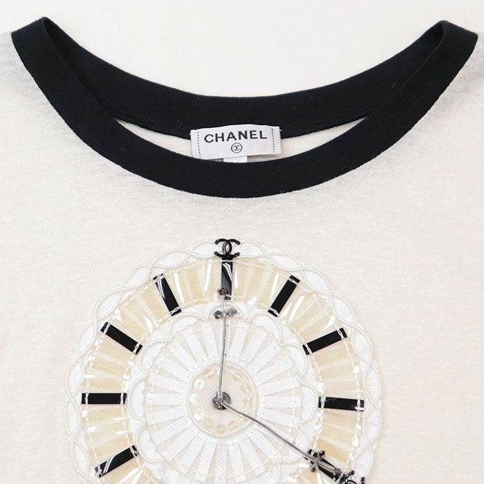 CHANEL Cut 70% viscose, 30% linen Off-white black Women 42 Used Authentic