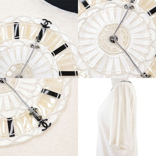 CHANEL Cut 70% viscose, 30% linen Off-white black Women 42 Used Authentic
