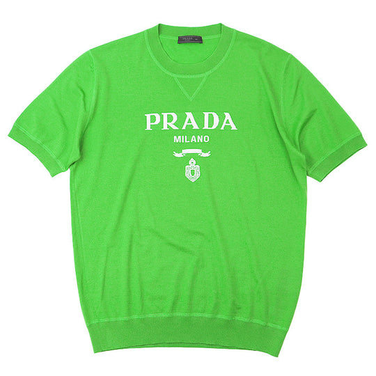 PRADA knit UMB272 S212 1075 100% wool Green, White mens 50 Used Authentic