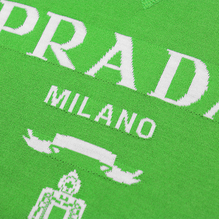 PRADA knit UMB272 S212 1075 100% wool Green, White mens 50 Used Authentic