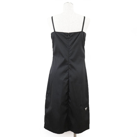 PRADA one piece 100% polyamide [Leather part] 100% calf leather black 230602 Women 40 Used Authentic