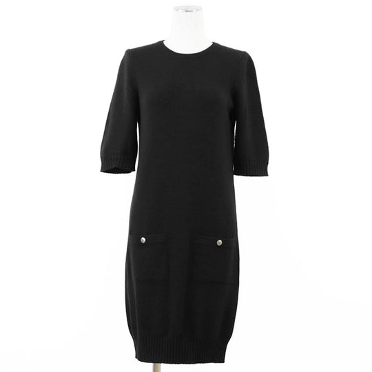 CHANEL one piece [Outer material] 100% cashmere black Women 36 Used Authentic