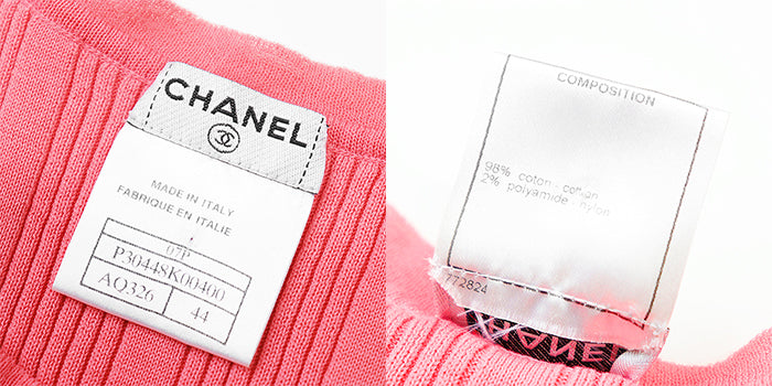 CHANEL knit 07P P30448 98% cotton, 2% polyamide salmon pink Women 44 Used Authentic