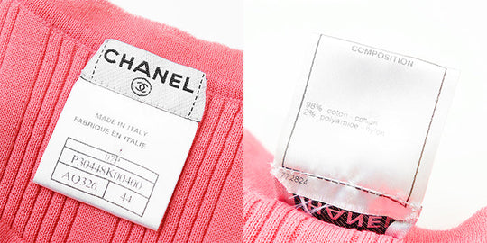 CHANEL knit 07P P30448 98% cotton, 2% polyamide salmon pink Women 44 Used Authentic