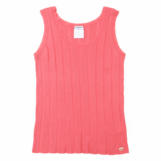 CHANEL knit 07P P30448 98% cotton, 2% polyamide salmon pink Women 44 Used Authentic