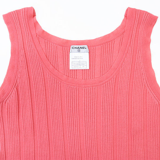 CHANEL knit 07P P30448 98% cotton, 2% polyamide salmon pink Women 44 Used Authentic