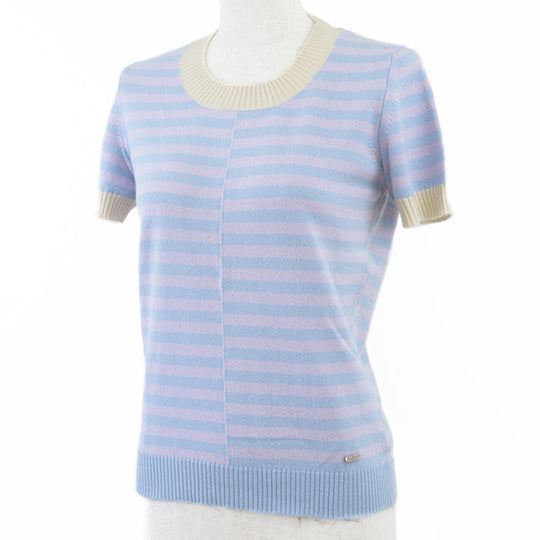 CHANEL knit [Outer material] 100% cashmere Pink blue beige Women 38 Used Authentic
