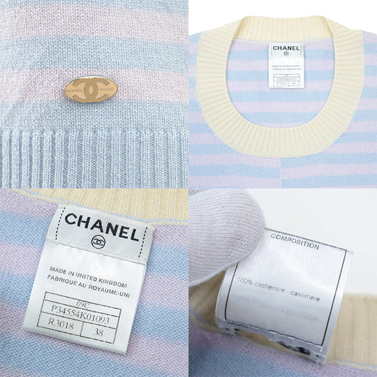 CHANEL knit [Outer material] 100% cashmere Pink blue beige Women 38 Used Authentic