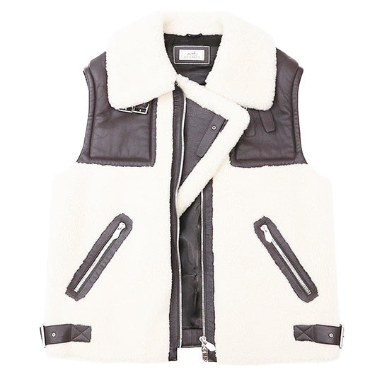 HERMES Vest [Outer material] 100% sheep leather [Lining] 100% cupra Ivory, Brown mens 52 Used Authentic