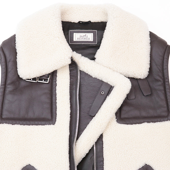 HERMES Vest [Outer material] 100% sheep leather [Lining] 100% cupra Ivory, Brown mens 52 Used Authentic