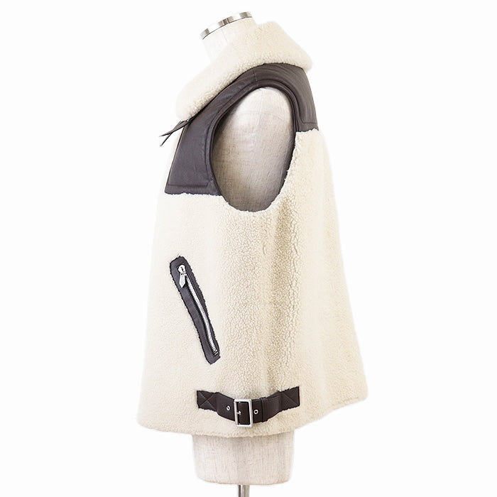 HERMES Vest [Outer material] 100% sheep leather [Lining] 100% cupra Ivory, Brown mens 52 Used Authentic