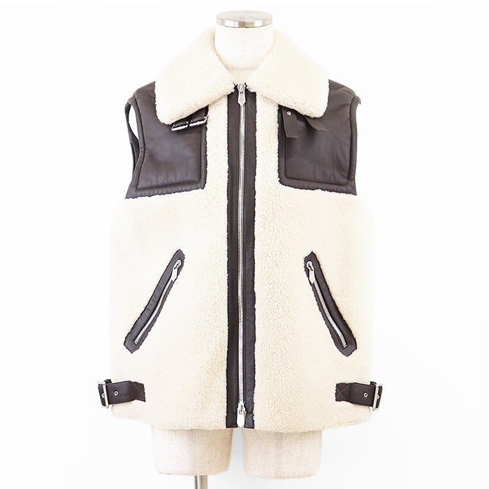 HERMES Vest [Outer material] 100% sheep leather [Lining] 100% cupra Ivory, Brown mens 52 Used Authentic