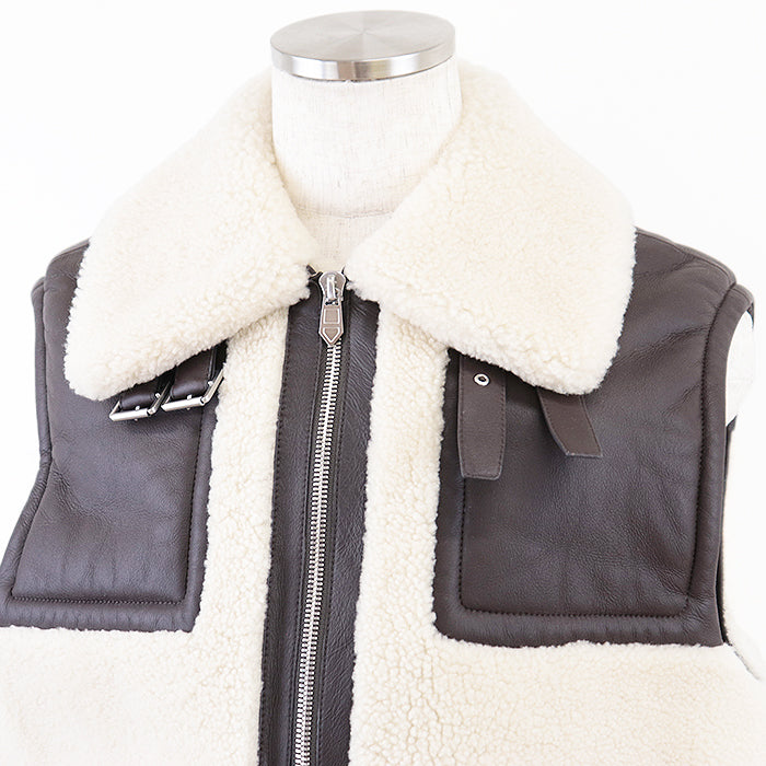 HERMES Vest [Outer material] 100% sheep leather [Lining] 100% cupra Ivory, Brown mens 52 Used Authentic