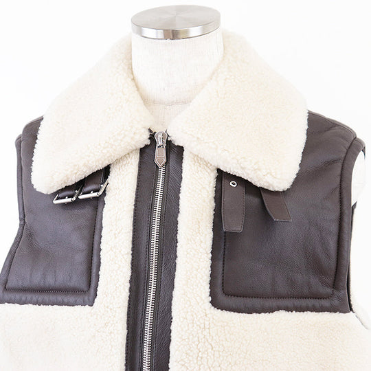 HERMES Vest [Outer material] 100% sheep leather [Lining] 100% cupra Ivory, Brown mens 52 Used Authentic