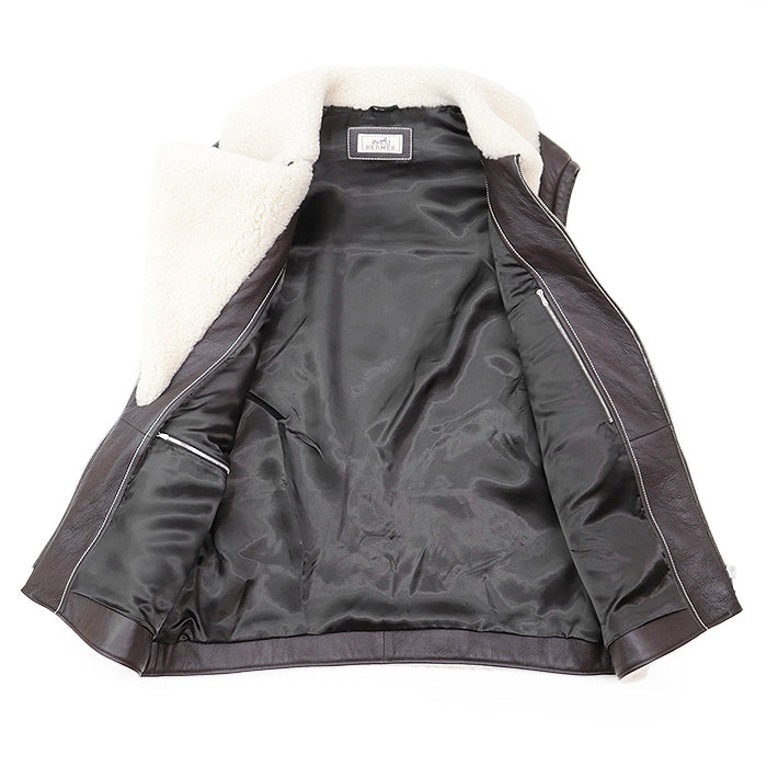 HERMES Vest [Outer material] 100% sheep leather [Lining] 100% cupra Ivory, Brown mens 52 Used Authentic