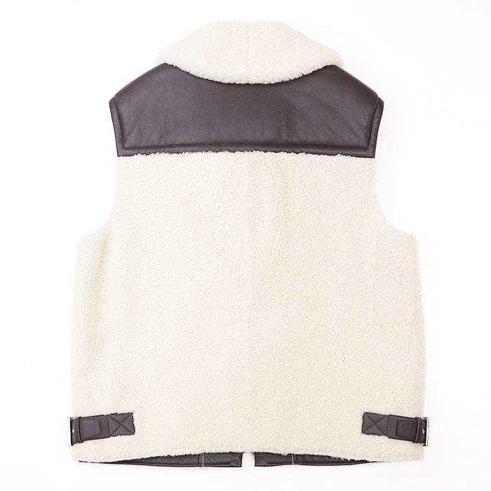 HERMES Vest [Outer material] 100% sheep leather [Lining] 100% cupra Ivory, Brown mens 52 Used Authentic