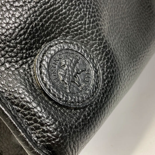 HUNTING WORLD Clutch bag leather black logo business bag mens Used Authentic