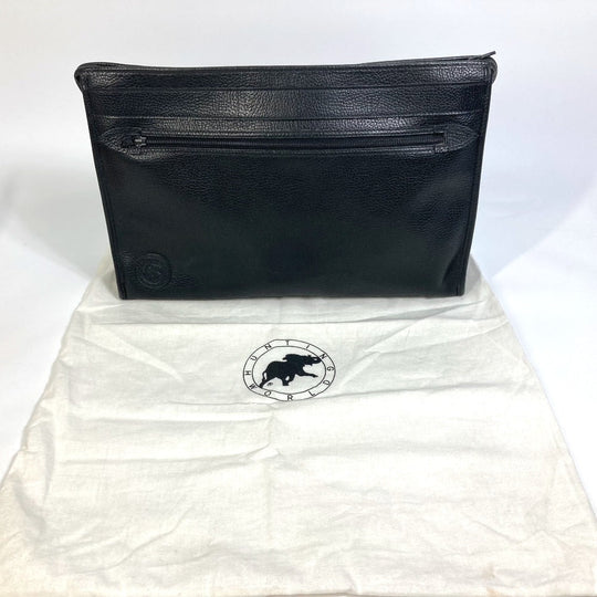 HUNTING WORLD Clutch bag leather black logo business bag mens Used Authentic