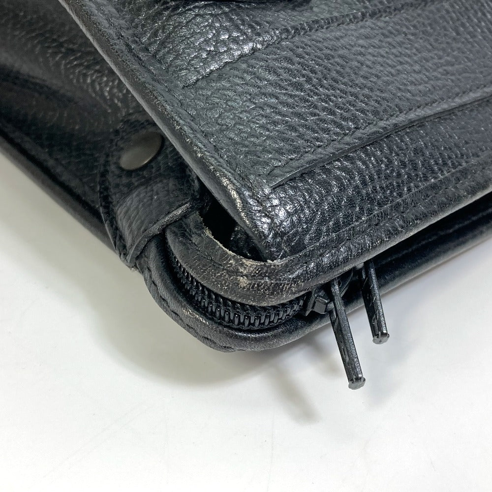 HUNTING WORLD Clutch bag leather black logo business bag mens Used Authentic